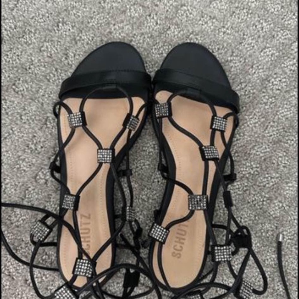 Schutz Black Strappy Sandals